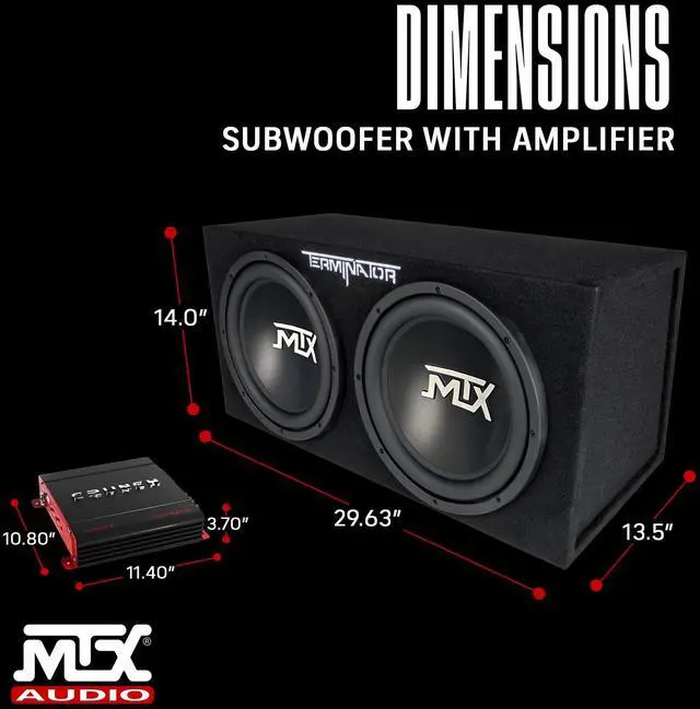 Alt view image 3 of 4 - 2 Channel 1000 Watt Amp Car Audio Stereo Amplifier and MTX 12 Inch 1200 Watt Car Audio Dual Loaded Subwoofer Box Enclosure (2 Pack)