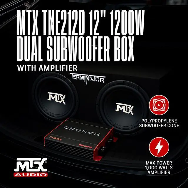 Alt view image 4 of 4 - 2 Channel 1000 Watt Amp Car Audio Stereo Amplifier and MTX 12 Inch 1200 Watt Car Audio Dual Loaded Subwoofer Box Enclosure (2 Pack)