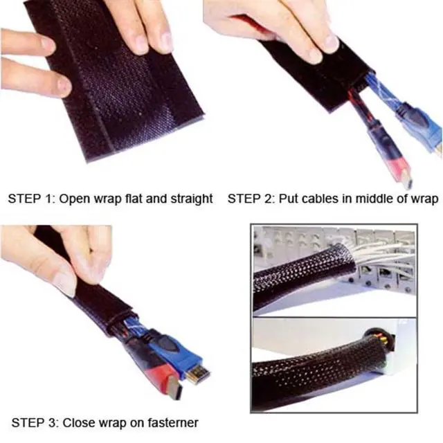 Alt view image 2 of 2 - 2" Side Entry Cable Wrap Braided Sleeving with Hook & Loop Fastener - 50 Feet (White)