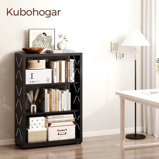 Alt view image 4 of 6 - Book Shelf, 3 Tier Metal Bookshelf with Adjustable Shelves, Open Shelf Bookcase for Home Office & Living Room, CD Storage Racks, Black 23" Wide