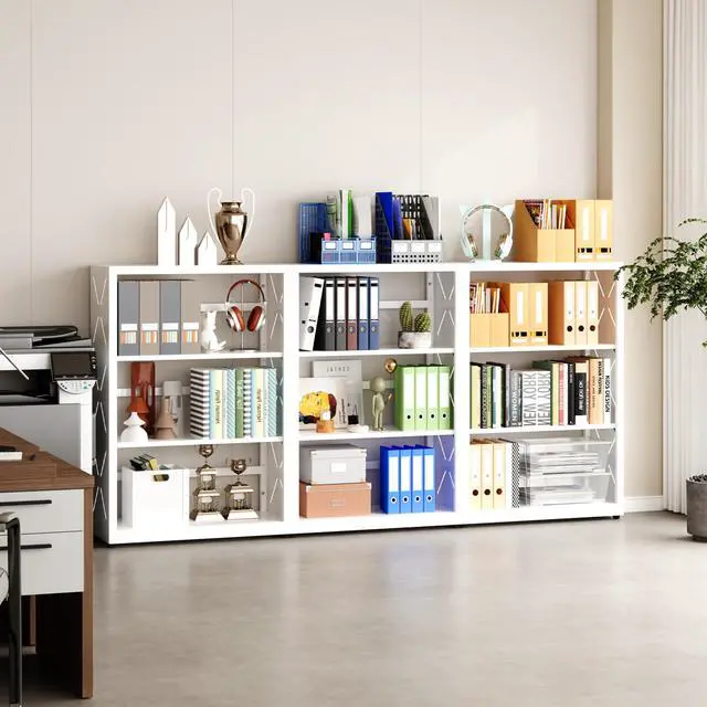 Alt view image 2 of 6 - Book Shelf, 3 Tier Metal Bookshelf with Adjustable Shelves, Open Shelf Bookcase for Home Office & Living Room, CD Storage Racks, White 23" Wide