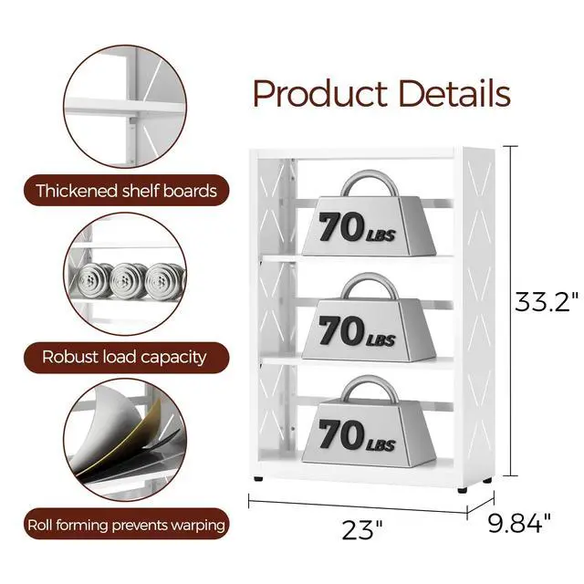 Alt view image 3 of 6 - Book Shelf, 3 Tier Metal Bookshelf with Adjustable Shelves, Open Shelf Bookcase for Home Office & Living Room, CD Storage Racks, White 23" Wide