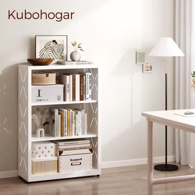 Alt view image 4 of 6 - Book Shelf, 3 Tier Metal Bookshelf with Adjustable Shelves, Open Shelf Bookcase for Home Office & Living Room, CD Storage Racks, White 23" Wide
