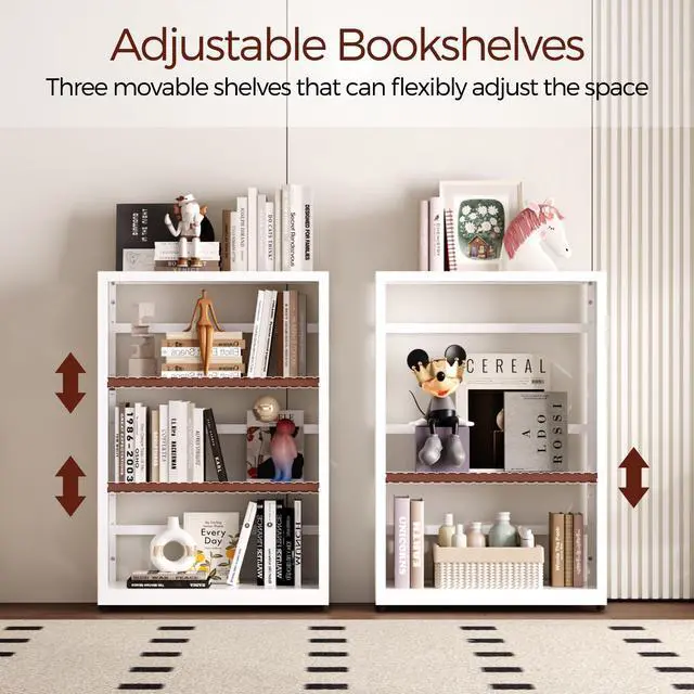 Alt view image 5 of 6 - Book Shelf, 3 Tier Metal Bookshelf with Adjustable Shelves, Open Shelf Bookcase for Home Office & Living Room, CD Storage Racks, White 23" Wide