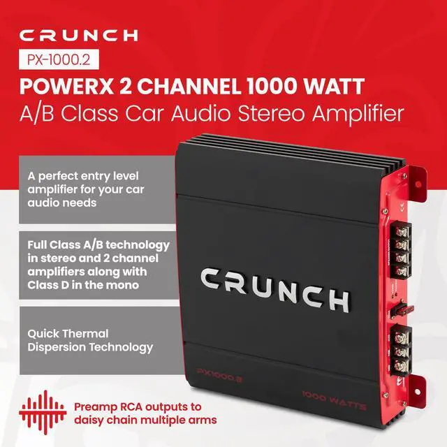 Alt view image 2 of 6 - 1000 Watt Amp 2 Channel Car Audio Stereo Dual A/B Subwoofer Amplifier, PX-1000.2