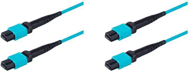 Main image of 2-Pack 2 Meter 12 Fiber Low Loss Non-Pinned MPO to MPO Fiber Trunk Cable, Type-B, OM3 Corning ClearCurve Fiber, Fire Retardant Plenum Cable Jacket | MTP Compatible