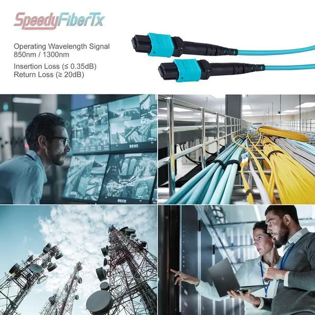 Alt view image 4 of 6 - 2-Pack 2 Meter 12 Fiber Low Loss Non-Pinned MPO to MPO Fiber Trunk Cable, Type-B, OM3 Corning ClearCurve Fiber, Fire Retardant Plenum Cable Jacket | MTP Compatible