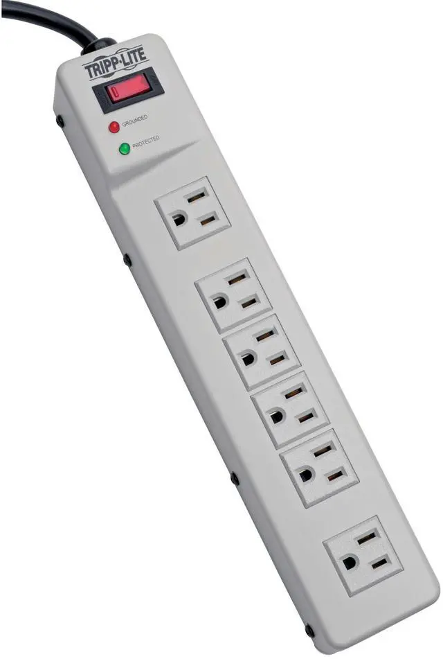 Main image of 6 Right Angle Outlet Surge Protector Power Strip, 6ft Cord, Metal, $75,000 Insurance & (TLM626),White