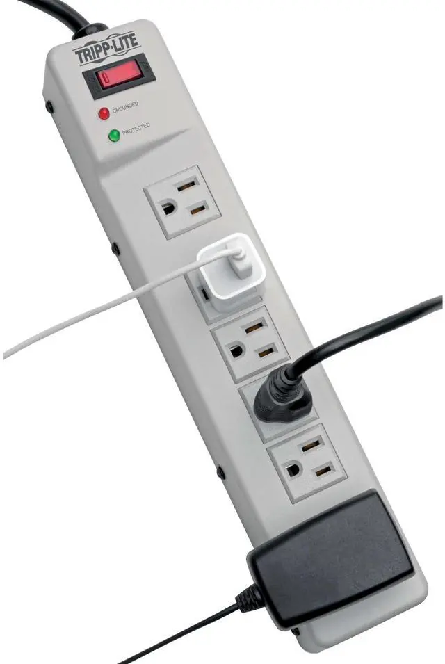 Alt view image 2 of 6 - 6 Right Angle Outlet Surge Protector Power Strip, 6ft Cord, Metal, $75,000 Insurance & (TLM626),White