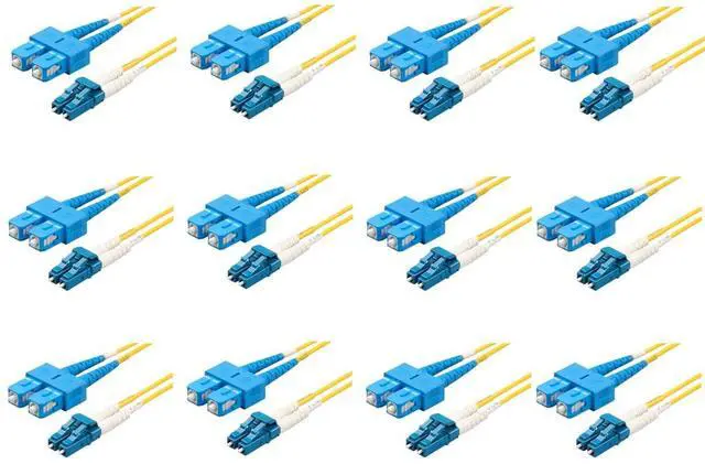 Main image of 12-Pack 10 Feet LC/U to SC/U Fiber Patch Cable, Corning SMF-28 Singlemode 9/125um Ultra Optical Fiber, OS1/OS2 Compatible, Duplex Yellow Riser OFNR Cable Jacket