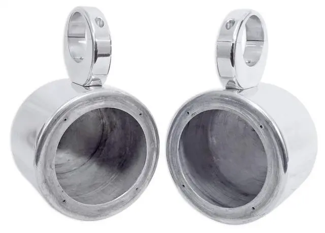 Main image of Pair MAC525S 5.25" Marine Wakeboard Speaker Pods, Silver Polished Aluminum, Waterproof, Universal Fit, High-Efficiency Airspace, for Boats and Water Sports