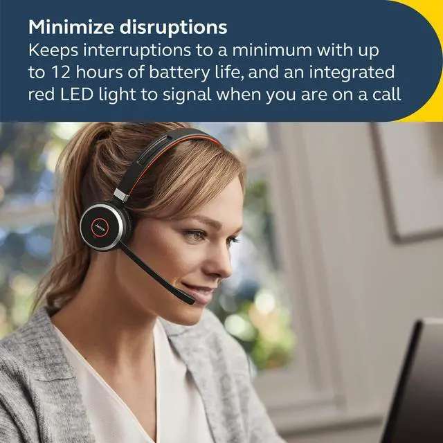 Alt view image 4 of 6 - Evolve 65 SE Link380a MS Stereo- Bluetooth Headset with Noise-Cancelling Microphone, Long-Lasting Battery and Dual Connectivity - Works with All Other Platforms - Black