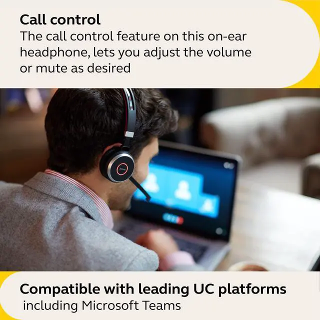 Alt view image 5 of 6 - Evolve 65 SE Link380a MS Stereo- Bluetooth Headset with Noise-Cancelling Microphone, Long-Lasting Battery and Dual Connectivity - Works with All Other Platforms - Black
