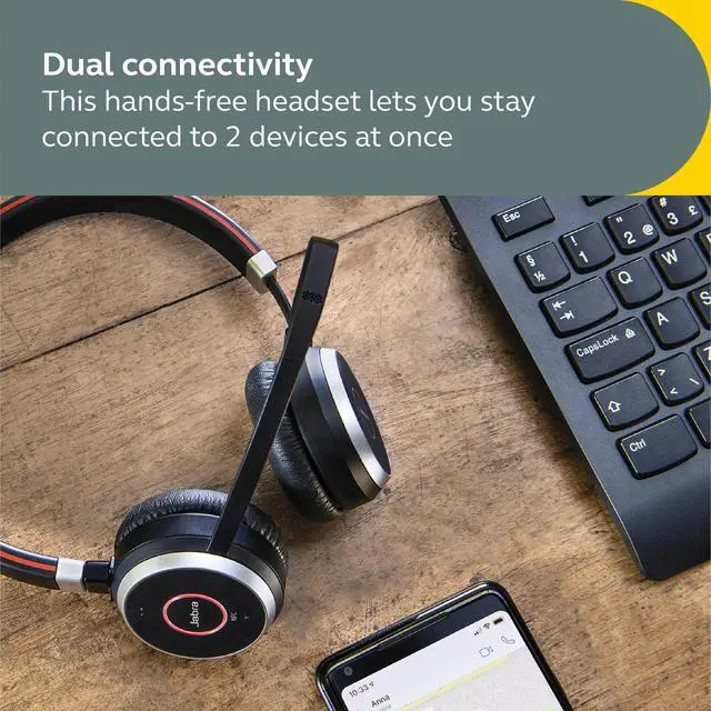 Alt view image 6 of 6 - Evolve 65 SE Link380a MS Stereo- Bluetooth Headset with Noise-Cancelling Microphone, Long-Lasting Battery and Dual Connectivity - Works with All Other Platforms - Black