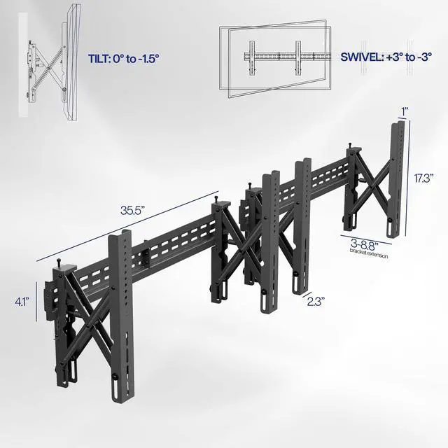 Alt view image 3 of 6 - Pop-Out Steel Video Wall Mounts, Fits 2 TV Screens 37 to 90 inches, Wide VESA Range and Screen Leveling, Holds up to 154 lbs per TV, 2 Mounts, Black, MOUNT-VW90-2