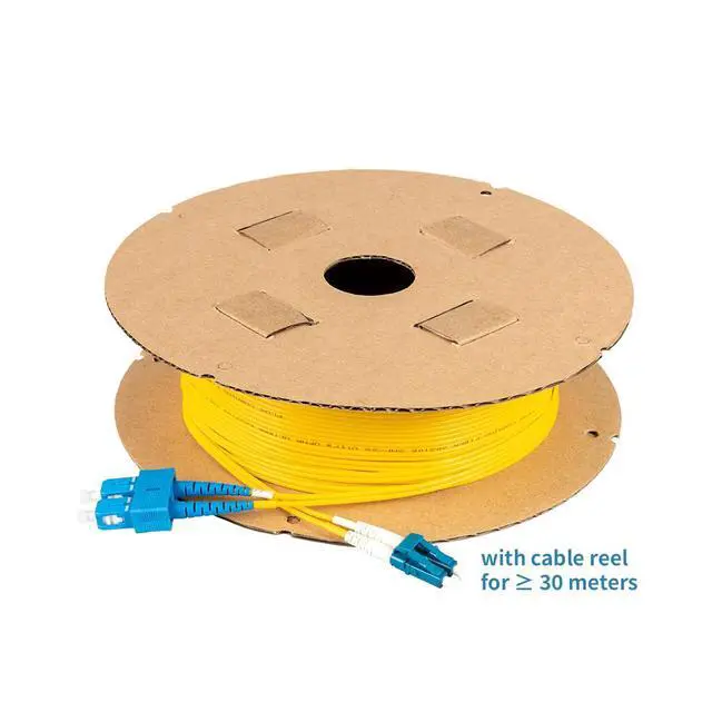 Alt view image 4 of 6 - 1-Pack 65 Meter LC/U to SC/U Fiber Patch Cable, Corning SMF-28 Singlemode 9/125um Ultra Optical Fiber, OS1/OS2 Compatible, Duplex Yellow Riser OFNR Cable Jacket