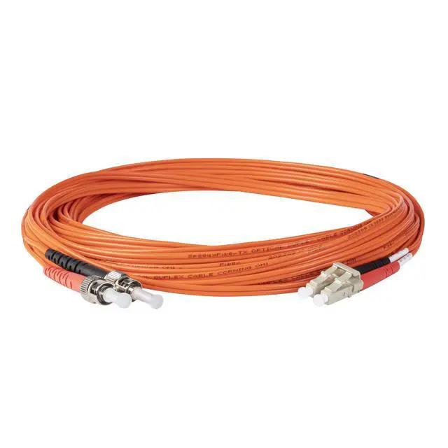 Alt view image 3 of 5 - 6-Pack 1 Foot ST to LC Fiber Optic Patch Cable, Red and Black Boots, Corning InfiniCor Multimode OM1 62.5/125um Optical Fiber, Duplex Orange Riser OFNR Cable Jacket