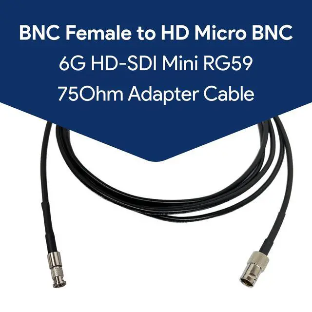 Alt view image 2 of 6 - 35 Foot Standard BNC Female to HD Micro BNC 6G HD-SDI Mini RG59 75Ohm Adapter Cable Black