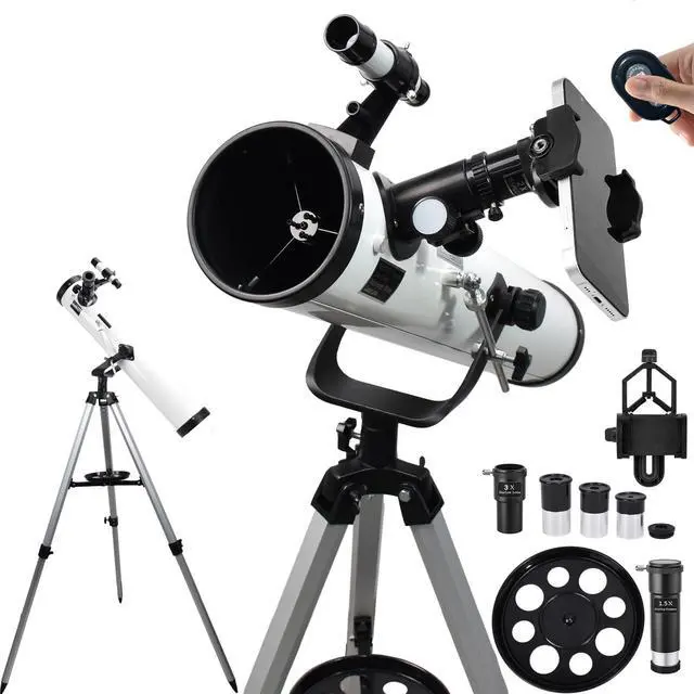 Main image of Astronomical Reflector Telescopes,76mm Aperture 700mm Focal Length Telescope(35X-525X) for Beginners,Portable Travel Telescope with Remote Control, Eyepieces,Barlow Lens,Moon Filter,Phone Adapter