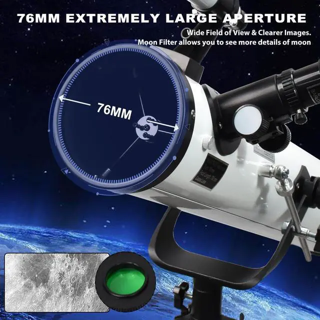 Alt view image 4 of 6 - Astronomical Reflector Telescopes,76mm Aperture 700mm Focal Length Telescope(35X-525X) for Beginners,Portable Travel Telescope with Remote Control, Eyepieces,Barlow Lens,Moon Filter,Phone Adapter