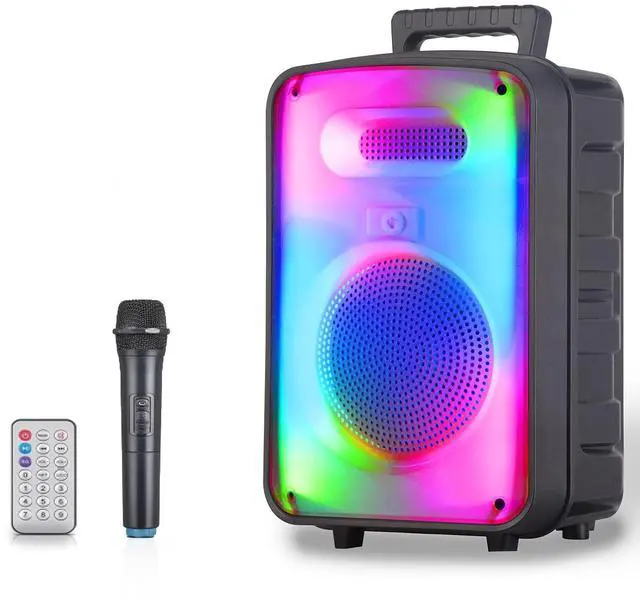 Main image of 600 Watts Rechargeable 8 Inch Two Way Bluetooth Loudspeaker with LED Glow Wall, FM Radio, USB, TWS Stereo Sound, Carry Handles, Wireless Mic, and Remote Included