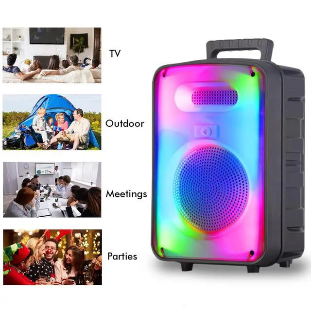 Alt view image 6 of 6 - 600 Watts Rechargeable 8 Inch Two Way Bluetooth Loudspeaker with LED Glow Wall, FM Radio, USB, TWS Stereo Sound, Carry Handles, Wireless Mic, and Remote Included