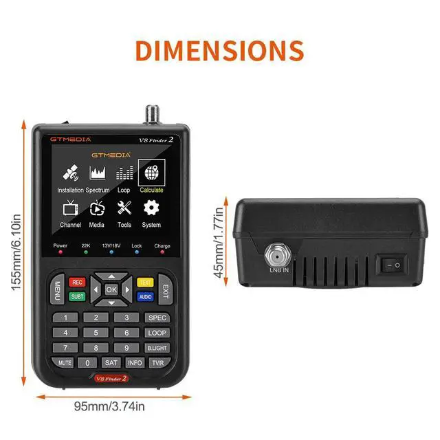 Alt view image 5 of 6 - GT Media V8 FINDER2 Digital Satellite Finder and Signal Meter DVB-S/S2 H.264 HD 1080P with 7.4 V/4000 mAh 3.5-inch LCD Display, Ideal for Satellite Antenna Alignment