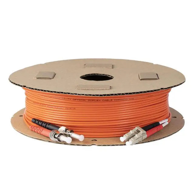 Alt view image 4 of 5 - 4-Pack 10 Meter ST to LC Fiber Optic Patch Cable, Red and Black Boots, Corning InfiniCor Multimode OM1 62.5/125um Optical Fiber, Duplex Orange Riser OFNR Cable Jacket