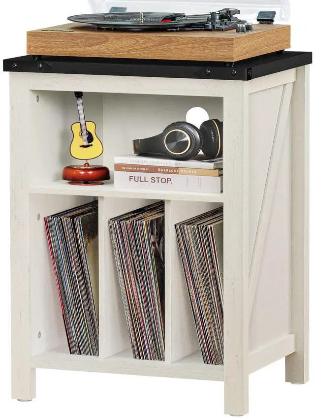 Main image of Record Player Stand with Vinyl Record Storage Holds up to 160 Albums,Large Wood Record Player Table,White Turntable Stand Cabinet Dispaly Shelf for Living Room,Bedroom,Office