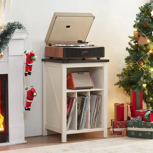 Alt view image 4 of 5 - Record Player Stand with Vinyl Record Storage Holds up to 160 Albums,Large Wood Record Player Table,White Turntable Stand Cabinet Dispaly Shelf for Living Room,Bedroom,Office