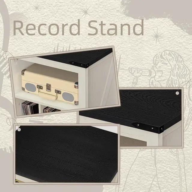 Alt view image 5 of 5 - Record Player Stand with Vinyl Record Storage Holds up to 160 Albums,Large Wood Record Player Table,White Turntable Stand Cabinet Dispaly Shelf for Living Room,Bedroom,Office