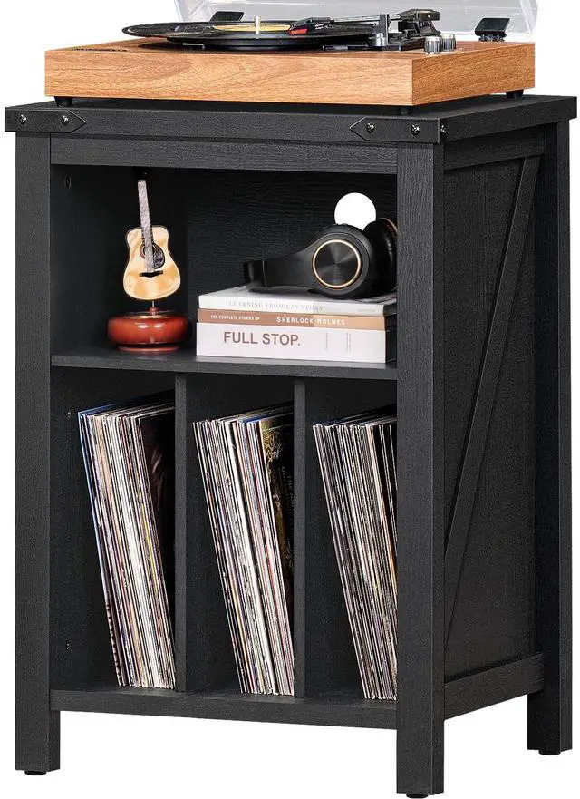 Main image of Record Player Stand with Vinyl Record Storage - Holds up to 160 Albums, Large Wooden Turntable Table, Black Cabinet Display Shelf for Living Room, Bedroom, Office