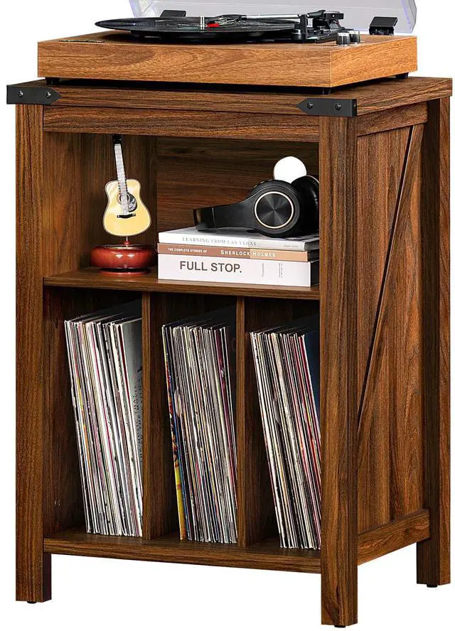 Main image of Record Player Stand with Vinyl Record Storage Holds up to 160 Albums,Large Wood Record Player Table,Brown Turntable Stand Cabinet Dispaly Shelf for Living Room,Bedroom,Office