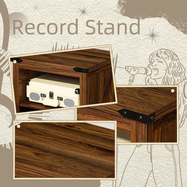 Alt view image 5 of 5 - Record Player Stand with Vinyl Record Storage Holds up to 160 Albums,Large Wood Record Player Table,Brown Turntable Stand Cabinet Dispaly Shelf for Living Room,Bedroom,Office
