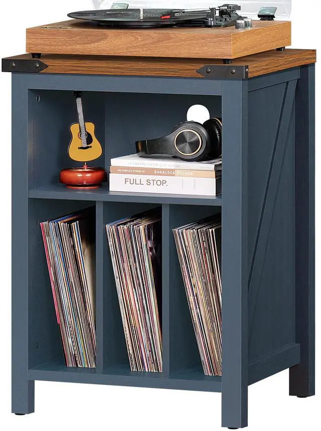 Main image of Record Player Stand with Vinyl Record Storage Holds up to 160 Albums,Large Wood Record Player Table,Blue Turntable Stand Cabinet Dispaly Shelf for Living Room,Bedroom,Office