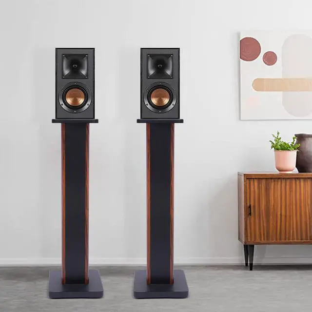 Alt view image 3 of 6 - 28 Inch Speaker Stands Pair, Wood Grain Floor Speaker Stands, Universal Bookshelf Speakers for Home Theater (Yellow Sandalwood)