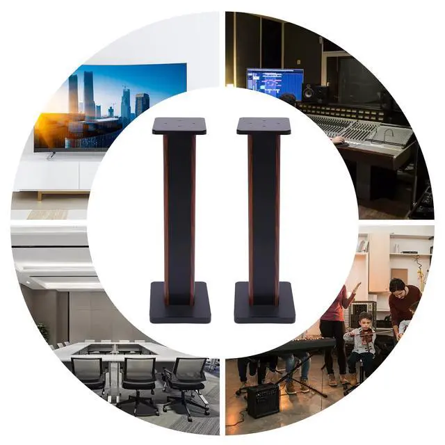 Alt view image 4 of 6 - 28 Inch Speaker Stands Pair, Wood Grain Floor Speaker Stands, Universal Bookshelf Speakers for Home Theater (Yellow Sandalwood)