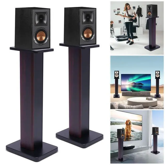 Alt view image 4 of 6 - 28 Inch Speaker Stands Pair, Wood Grain Floor Speaker Stands, Universal Bookshelf Speakers for Home Theater (Black Walnut)
