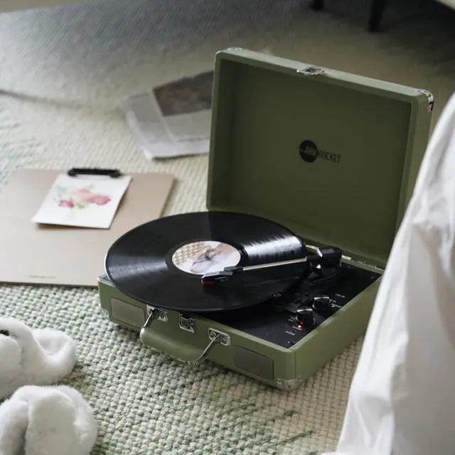 Alt view image 2 of 6 - Curiosity Suitcase Bluetooth Turntable Vintage 3-Speed Record Player with Built-in Speakers Upgraded Turntable Audio Sound (Matcha)