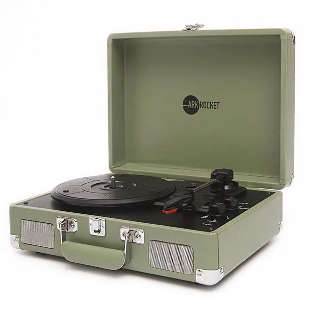 Alt view image 3 of 6 - Curiosity Suitcase Bluetooth Turntable Vintage 3-Speed Record Player with Built-in Speakers Upgraded Turntable Audio Sound (Matcha)