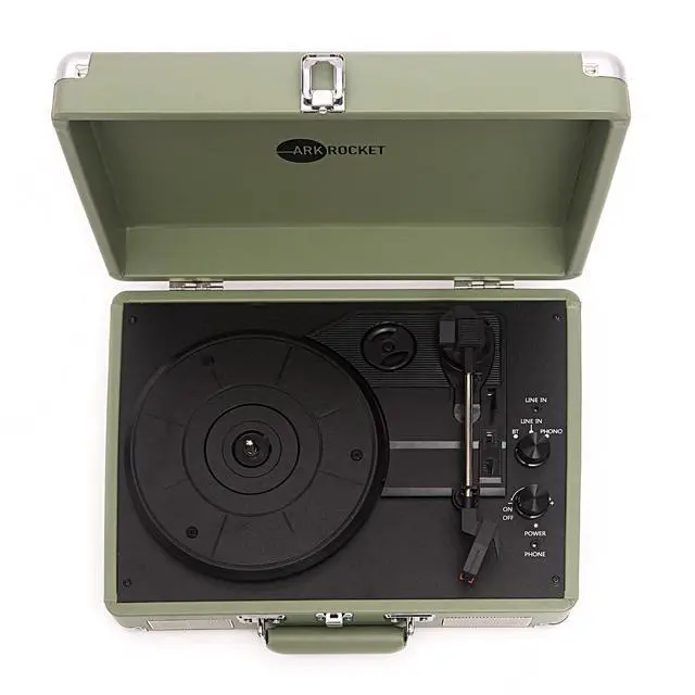 Alt view image 4 of 6 - Curiosity Suitcase Bluetooth Turntable Vintage 3-Speed Record Player with Built-in Speakers Upgraded Turntable Audio Sound (Matcha)