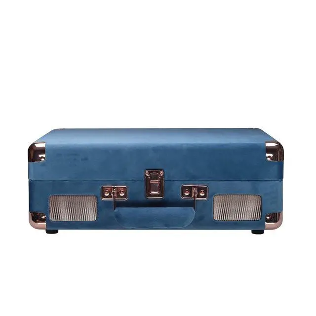 Alt view image 4 of 6 - Curiosity Bluetooth Turntable Retro Suitcase 3-Speed Record Player with Built-in Speakers (Ocean Blue Velvet)