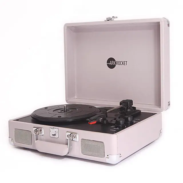 Alt view image 2 of 5 - Curiosity Suitcase Bluetooth Turntable Vintage 3-Speed Record Player with Built-in Speakers Upgraded Turntable Audio Sound (Cement Gray)