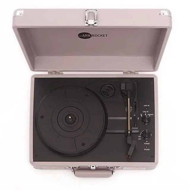 Alt view image 3 of 5 - Curiosity Suitcase Bluetooth Turntable Vintage 3-Speed Record Player with Built-in Speakers Upgraded Turntable Audio Sound (Cement Gray)