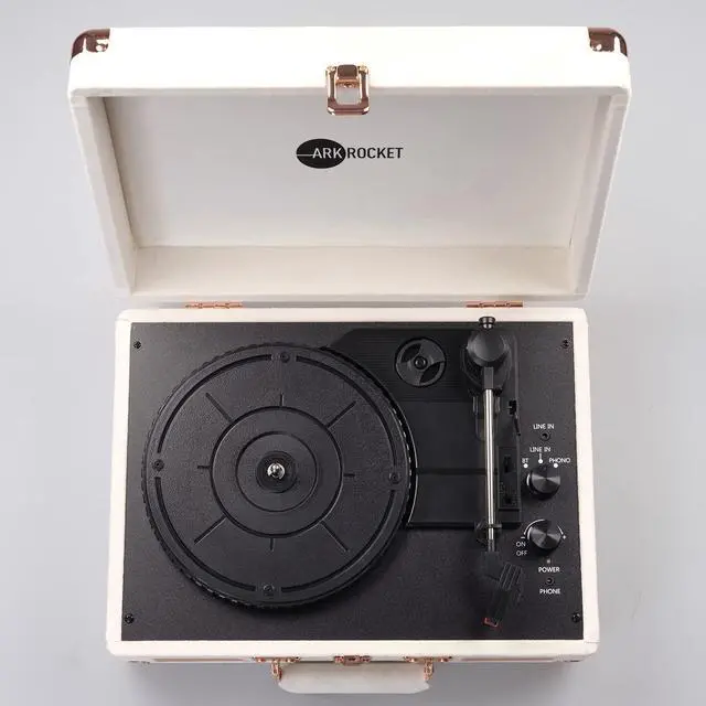 Alt view image 4 of 6 - Curiosity Bluetooth Record Player Retro Suitcase 3-Speed Turntable with Built-in Speakers (Ivory Velvet)