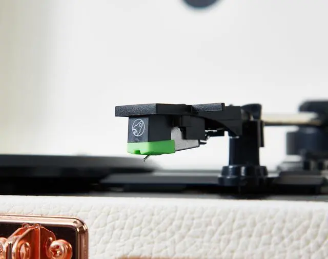 Alt view image 6 of 6 - Curiosity Bluetooth Record Player Retro Suitcase 3-Speed Turntable with Built-in Speakers (Ivory Velvet)