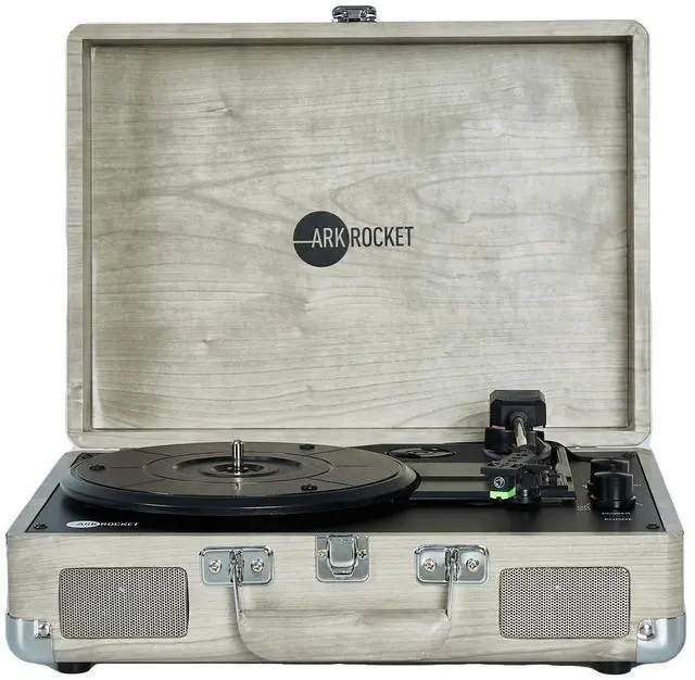 Main image of Curiosity Suitcase Bluetooth Turntable Vintage 3-Speed Record Player with Built-in Speakers Upgraded Turntable Audio Sound (Grey Wood Grain)