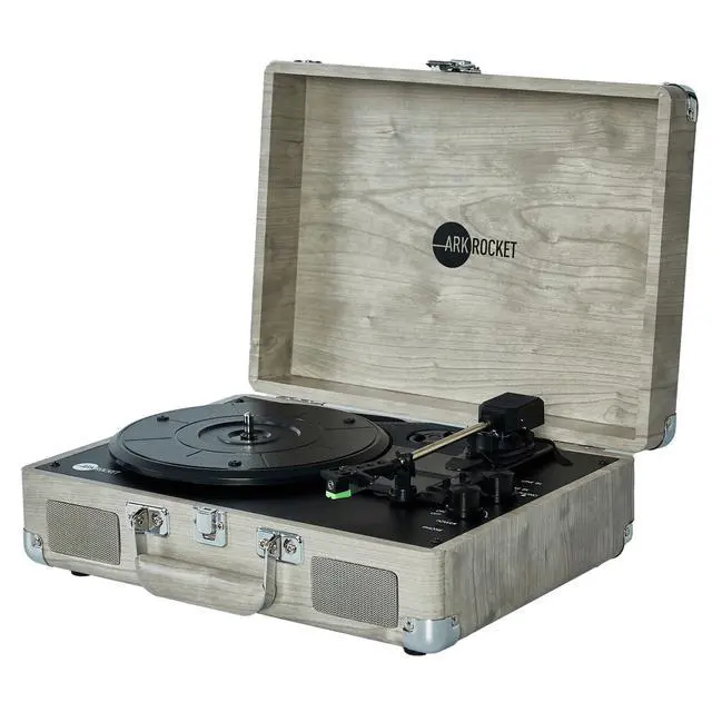 Alt view image 2 of 6 - Curiosity Suitcase Bluetooth Turntable Vintage 3-Speed Record Player with Built-in Speakers Upgraded Turntable Audio Sound (Grey Wood Grain)