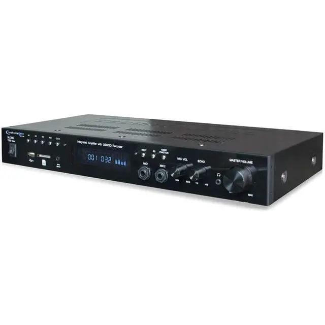 Alt view image 2 of 6 - 1200 Watts Integrated Amplifier with Dual 1/4'' mic inputs with Volume and Echo Controls, USB and SD Card Inputs, Plays.mp3 Files from USB Drives and SD Cards, Display Screen by