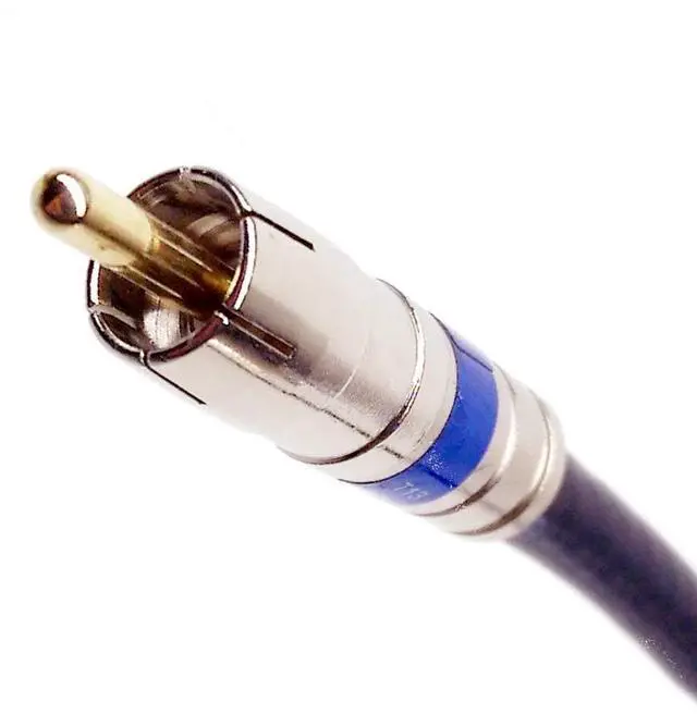 Main image of INTL - RCA Audio Cable, Bare Copper 18 AWG Solid Core Conductor, 75 Ohm Sweep, Gold Plated Pin, Brass Fittings, Quad-Shield 60%/40%, Custom Cut and Assembled in USA (26 feet, Black)